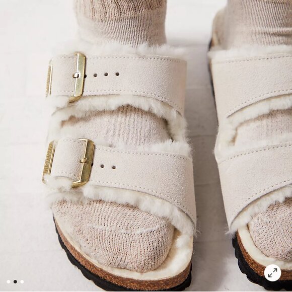 NWOB Birkenstock Arizona shearling antique white EU 39 US 8/8.5 - Picture 1 of 6